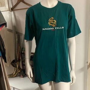 Harlequin 90s Teal Niagara Falls Embroidered  T-Shirt